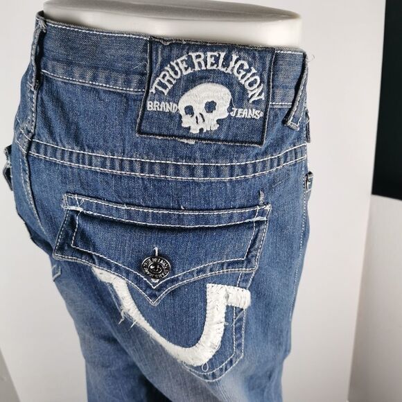 VTG True Religion heavy stitch distressed denim jeans mens 38x34 USA - Picture 1 of 3